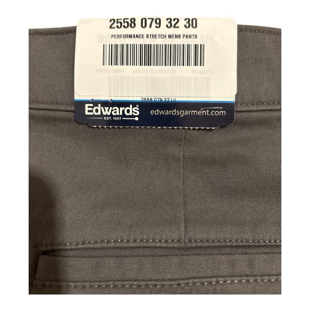 NWT Edwards Stretch Men's Gray Chino Pants Flat Front Straight Leg 32 - Picture 5 of 6